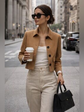 Zara Tan Jacket Button Front Collared Blazer Small NWT